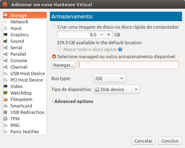 Virt Manager - Adicionar Disco